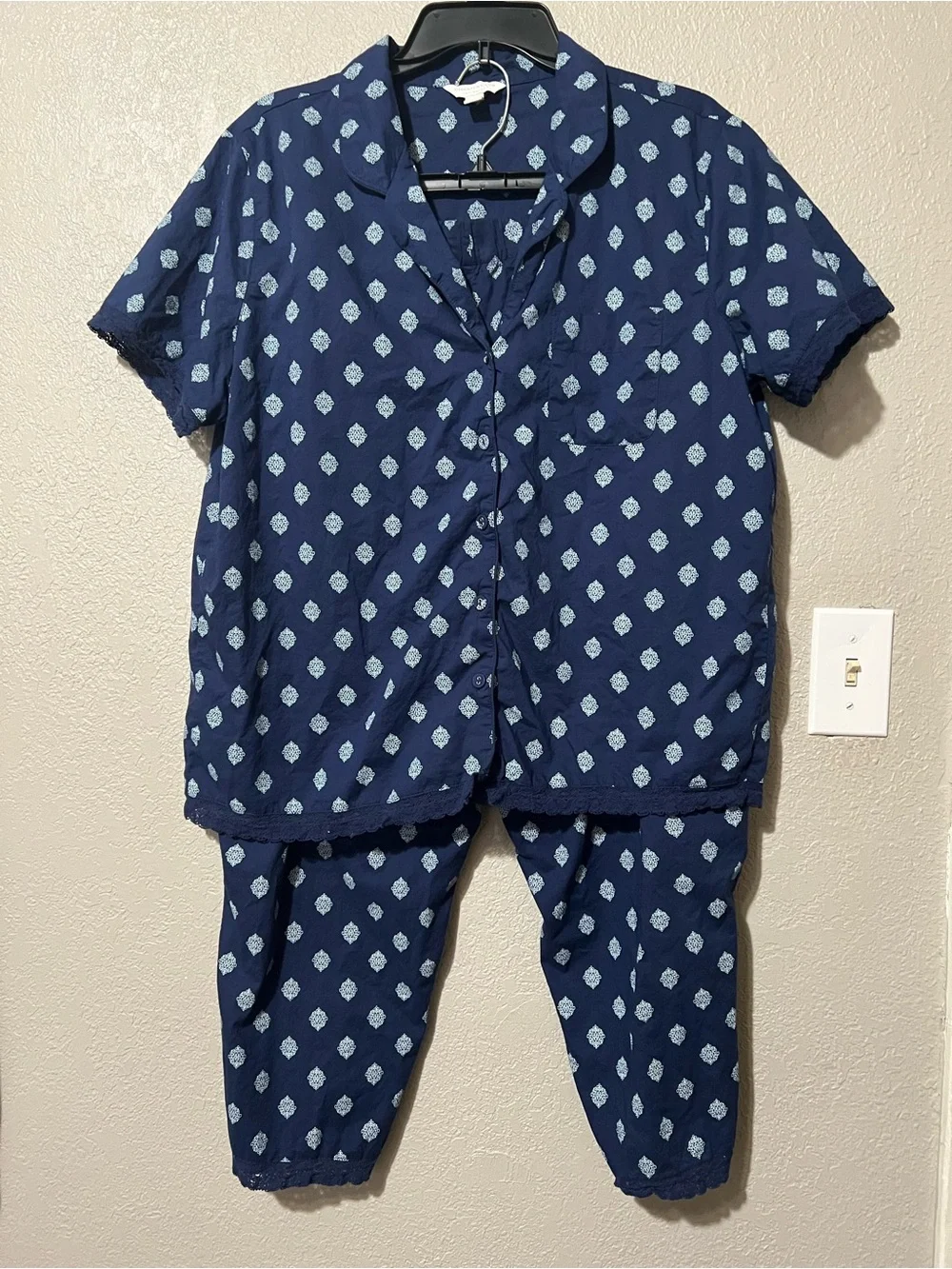 Navy Blue Patterned Women PJ Set